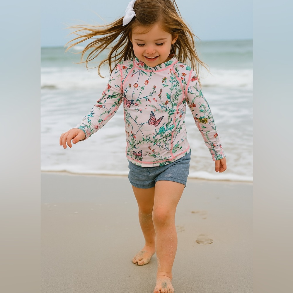 Gap Kids Swim Top Rash Guard Size XS 4-5 butterflies & Floral Swimming Top
